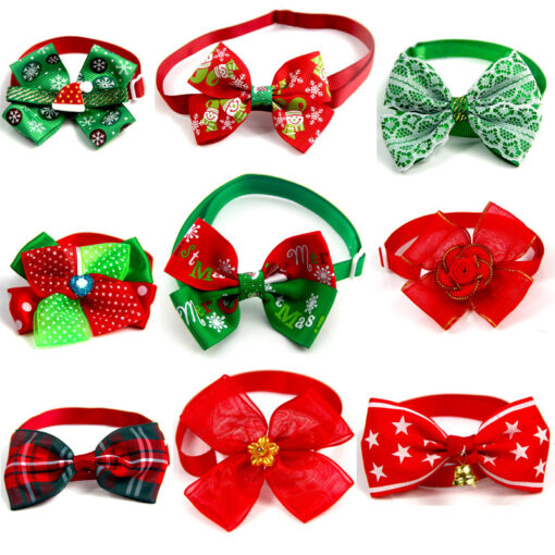 New Year Red And Green Christmas Series Pet Tie Bow Handcraft Jewelry Collar Dogs And Cats Bow Tie - Image 9