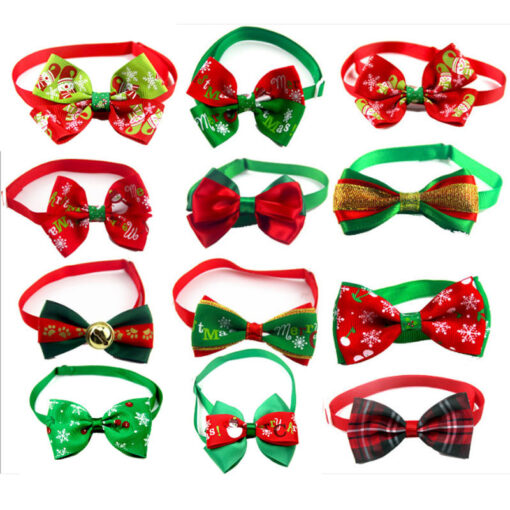 New Year Red And Green Christmas Series Pet Tie Bow Handcraft Jewelry Collar Dogs And Cats Bow Tie - Image 2